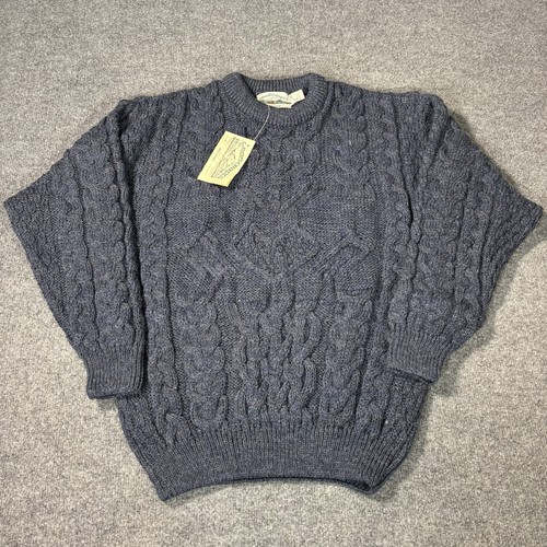 VTG Aran Crafts Sweater Mens Medium NWT Blue Cable Knit Fisherman Ireland Wool - Image 1