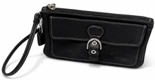 Vintage Coach Black Leather Wristlet Clutch Purse Turnlock Pocket Strap Tag EUC