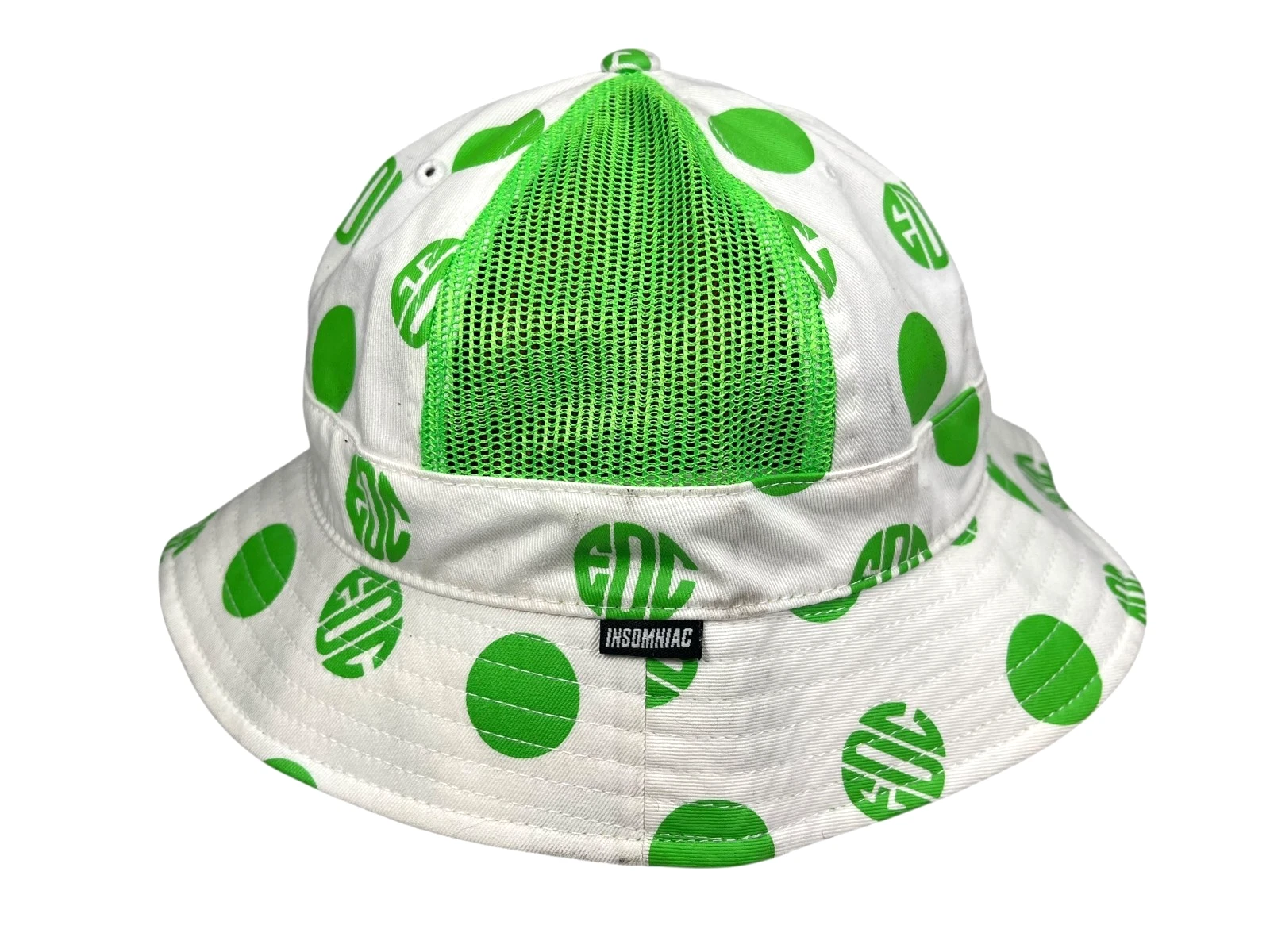 INSOMNIAC Green/White Mesh EDC BUCKET HAT Summer Rave Dance Music Sun Hike L/XL