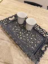 Zara Home Charcoal-Blue colour Worked Wooden Rectangular Tray