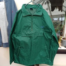 Cotton trader green hooded waterproof over head  jacket half zip pockets