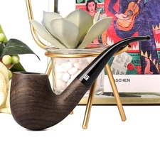 Ebony Wooden Tobacco Pipe Handmade Bent Stem Smoking Pipe Free Tools Accessories
