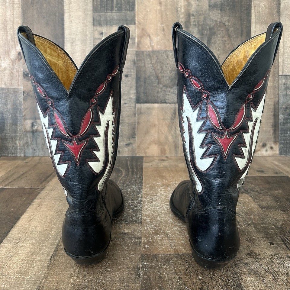 Nocona Vintage Classic Black Leather Inlay Western Cowboy Boots Mens 8 ...