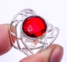 Garnet 925 Sterling Silver Handmade Solitaire Ring s.8 R7989-32