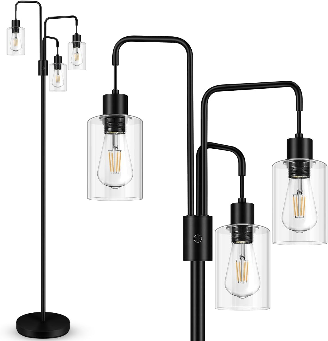 Industrial Floor Lamp for Living Room,Glass Lampshade,Modern Stand up Lamp with