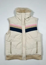 Eivissa Vest Womens Large Puffer Sleeveless Faux Fur Collar Winter Warm