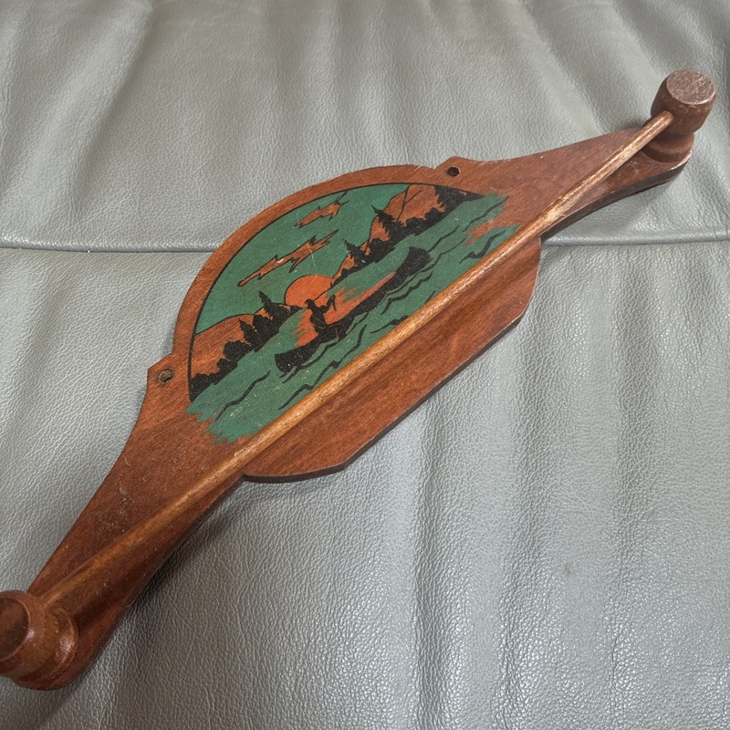 Vintage Cabin Decor Wood Wall Mount Tie Towel Jewelry Rack Painted Lake Canoe