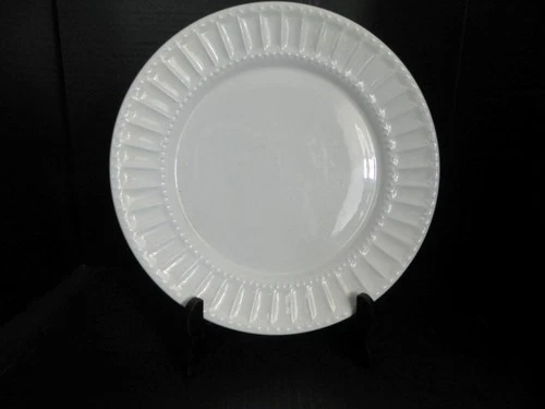 Gibson Elite Regalia White Dinner Plate • 10.5" • Embossed Scroll Rim Stoneware