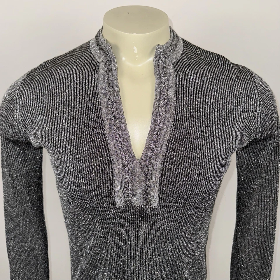 Camisa túnica discoteca vintage años 60 70 plateada brillante sábado noche fiebre Leroy para hombre grande Foto 4 de 4