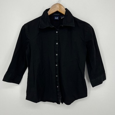 Gap Long Sleeve Button Shirt Women's Size S Black Stretch Cotton Blend Y2K