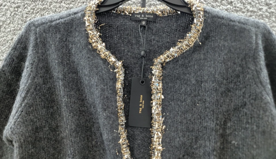 Cárdigan para mujer Rag & Bone Davies mezcla de lana XS carbón ribete en contraste L/S Foto 3 de 4