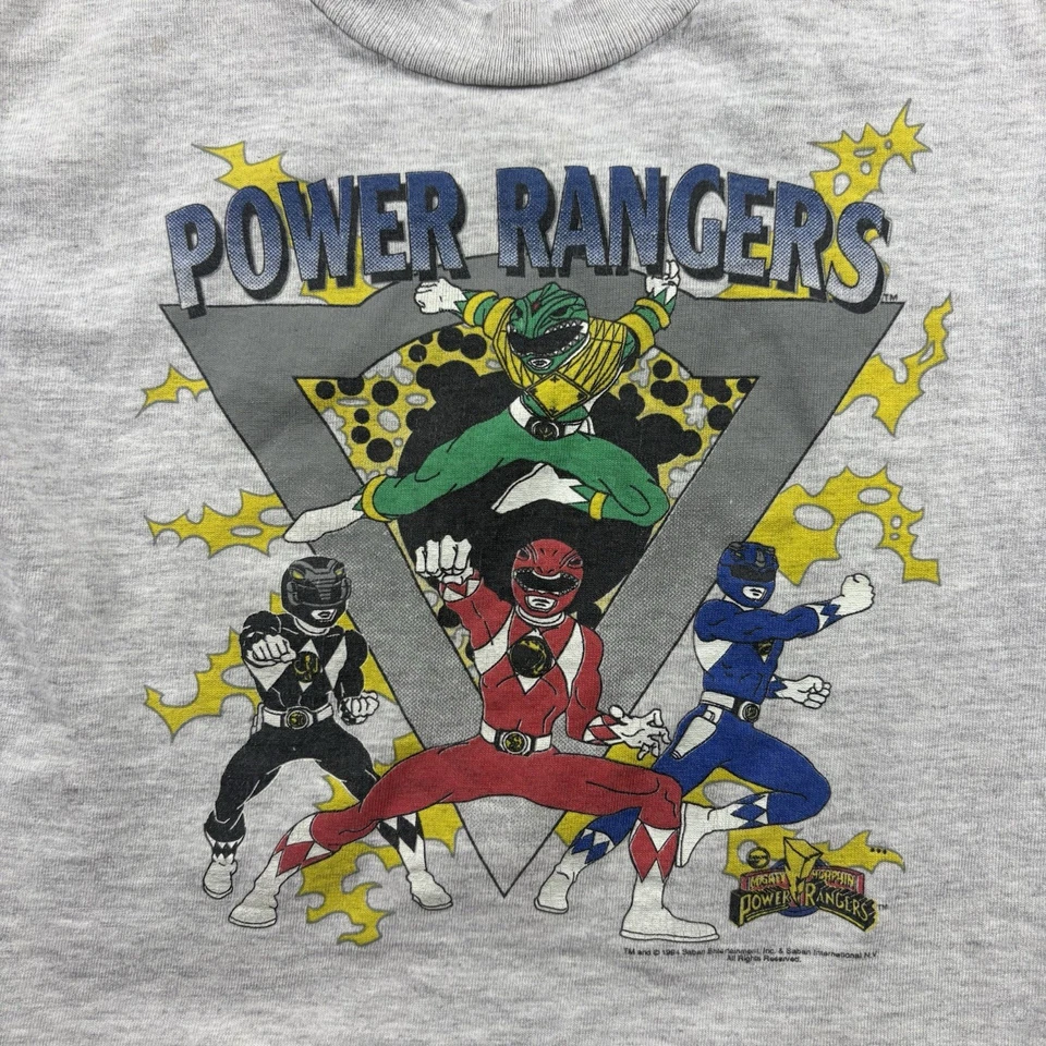 Vintage Mighty Mophin Power Rangers Youth Small Gray 4T T Shirt 1994 - Image 2 of 4