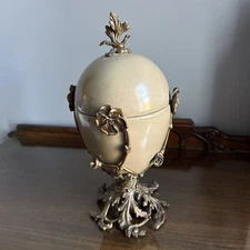 Maitland Smith Celadon Crackle Porcelain Egg Urn Ormolu Mounted 15" Tall VGC