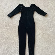 JACQUES MORET BLACK FULL LENGTH LEOTARD, GIRLS 6-7, VELOUR, 3/4 SLEEVE,PULLON