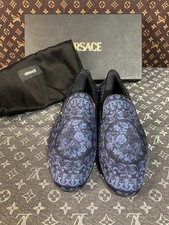 Deadstock Mens VERSACE Baroque Print Silk Loafers Black/Blue Size 8D US / 41 EU