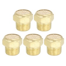 5 Pcs 1/8" NPT Brass Pneumatic Exhaust Muffler, Flat Sintered Filter, Golden