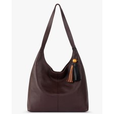 The Sak Huntley Leather Hobo Bag Mahogany Brown Tassel Shoulder Bag 108506 NEW