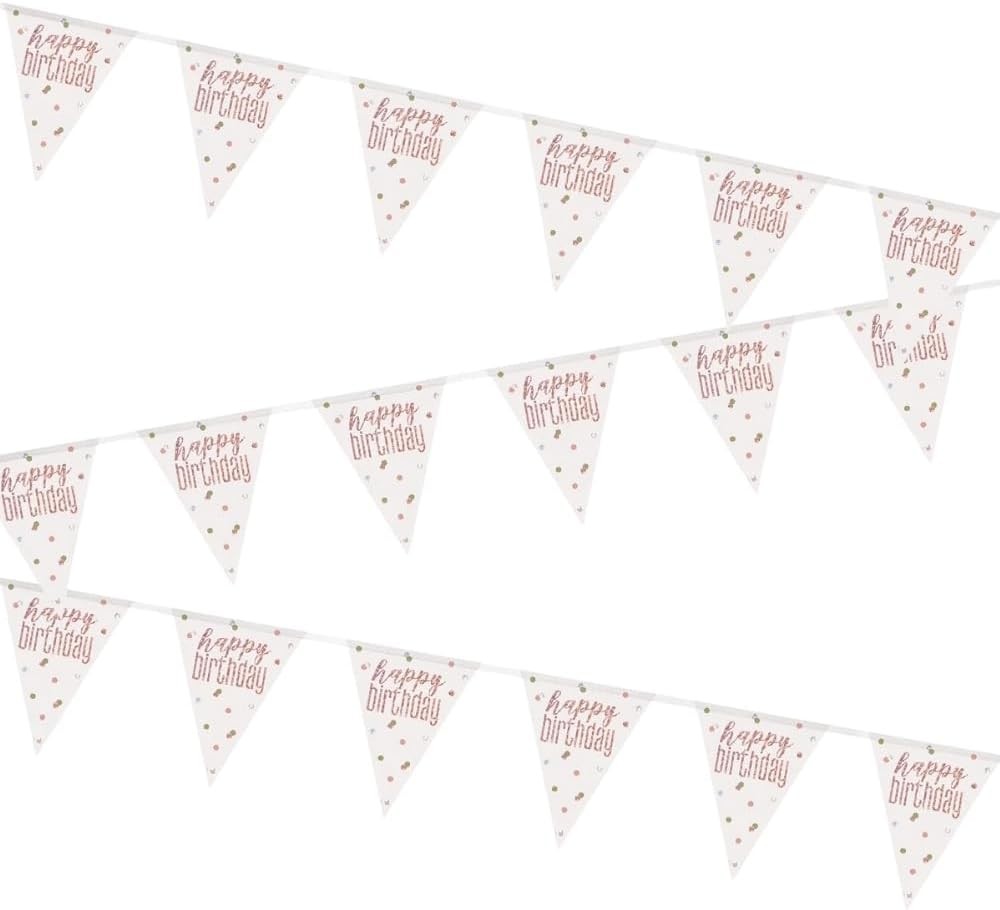 Happy Birthday Flag Bunting Rose Gold Banner Party Decoration Silver 9ft Elegant