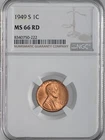 1949-S  1C  LINCOLN WHEAT CENT  "SAN FRANCISCO"  NGC MS66 RD (RED)  #8340750-222