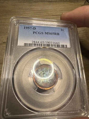 1957 D PCGS MS65 RB Lincoln Wheat Cent Beautiful Green Toned Reverse