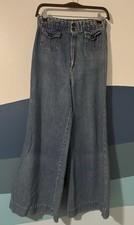 Vintage Jean Trouser Pants Braided Waistband Wide Leg High Waist Jean Denim