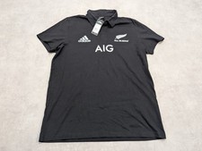 Image of Adidas All Blacks Polo Shirt Mens L Rugby New Zealand Sport Supporter AIG Jersey