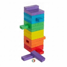 Holz wackelturm bunt Geschicklichkeitsspiel Tumbling Tower 6 Farben 48 Teile