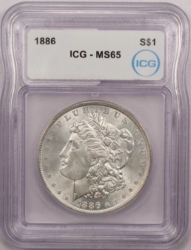 1886 Morgan Silver Dollar $1, ICG MS65, Gem Uncirculated
