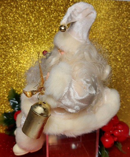 Santa Claus Cream White Velour & Fur Shelf Sitter Lantern New - Picture 7 of 12