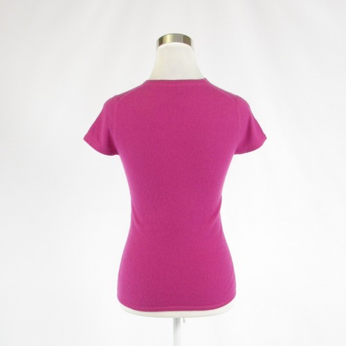 Fuchsia pink 100% cashmere HENRI BENDEL short sleeve crewneck sweater S - Picture 7 of 8