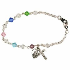 Religious Gifts First Communion Multi Color Bead Bracelet Miraculous Medal Cruci