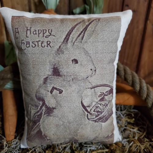 PRIMITIVE VINTAGE VICTORIAN STYLE EASTER RABBIT BUNNY BASKET TUCK BOWL PILLOW - Picture 3 of 8
