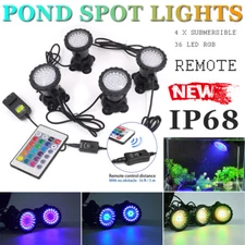 4 Set Submersible 36LED RGB Pond Spot Lights Underwater Pool Fountain + Remote