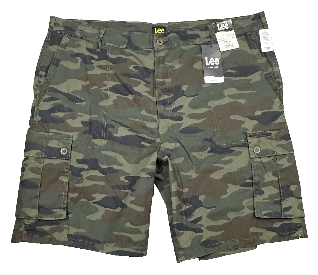 Lee Cargo Shorts Mens 46 Green Moss Camo Stretch Relaxed Ripstop Hiking NEW
