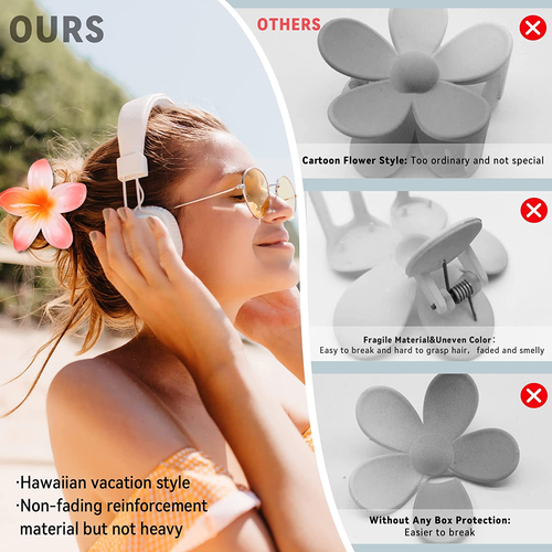 Flower Hair Claw Clips-4Pcs for Thick Hair,Strong Hold Nonslip,Hawaiian,Cute Lar - Picture 6 of 6