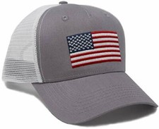 Baseball Cap Trucker Patch Hat Snapback Grey American Flag Patriotic Embroidered