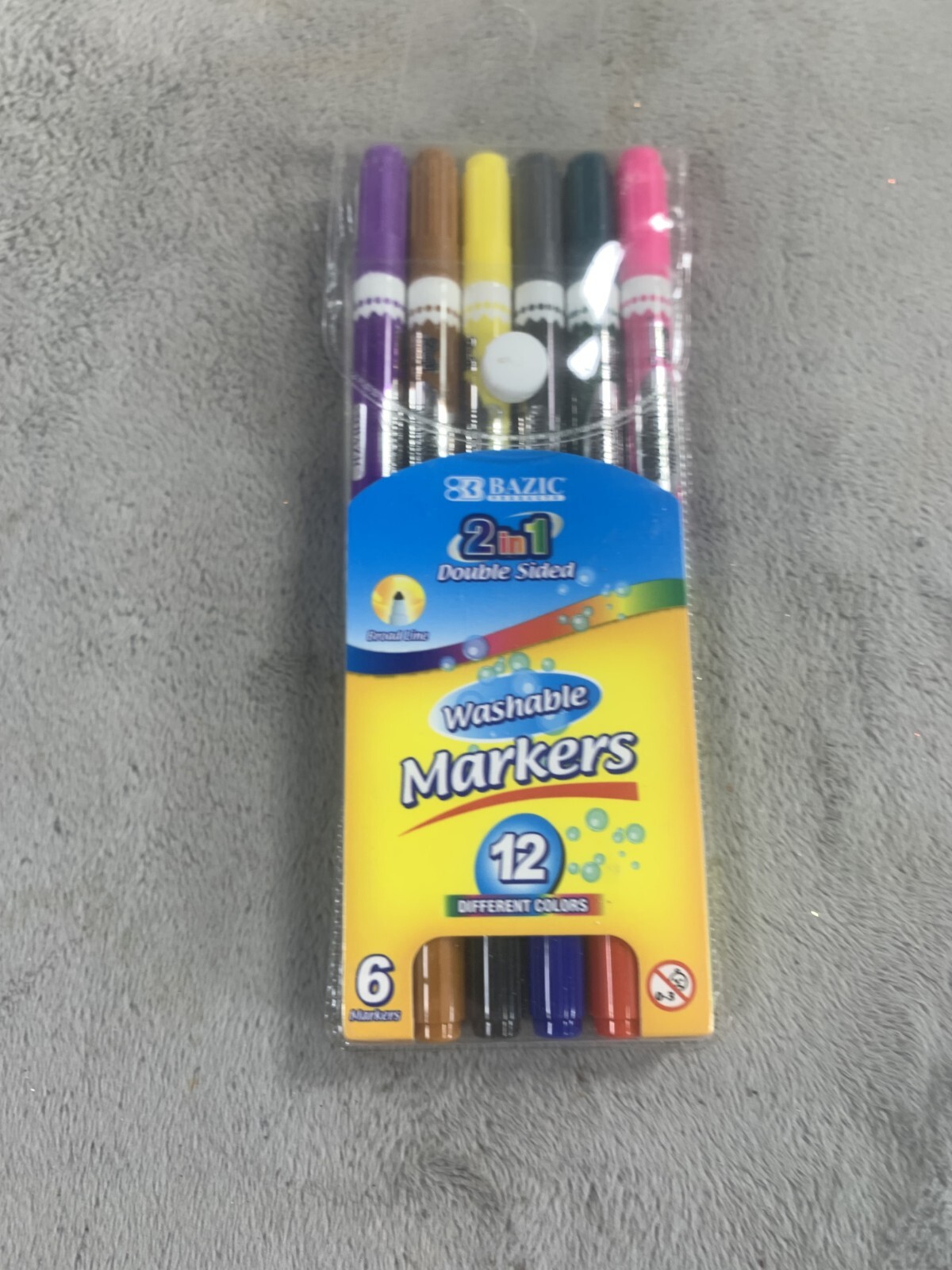 LOT Of 12 (12 Packs) 2 IN 1 DOUBLE SIDED MARKERS WASHABLE 12 COLORS BROAD LINE