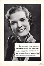 1937 Vintage Ad Bell System Telephone Operator Western Electric AT&T Woman Smile