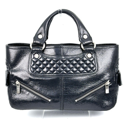 CELINE Boogie Hand Bag Leather Black Tote Authentic