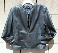 Macys Leather Jacket Coat Size 9 Med 10 Black Blue Charter C Collarless Offer Nw