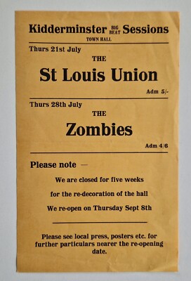 ZOMBIES ST.LOUIS UNION 1966 Kidderminster Big Beat Sessions Handbill * MOD