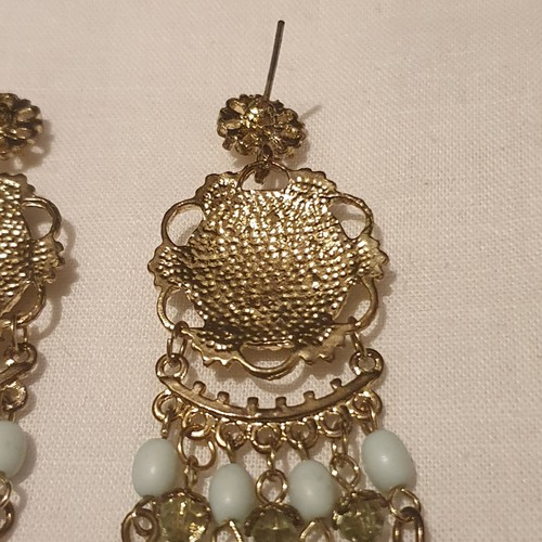 Retro Gold Drop Dangle Earrings Crystal Pearl Beaded Tassel Fringe Womens Ladies - Picture 20 of 21