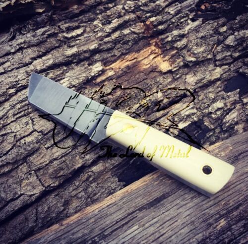 UBR CUSTOM HANDMADE HIGH CARBON STEEL HUNTING POCKET KNIFE WITH LEATHER SHEATH - Picture 2 of 2