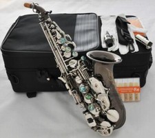 TOP sassofono soprano curvo nichel nero sax abalone guscio chiave argento +10xreed