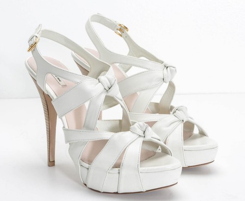 MIU MIU Womens White Leather Knotted Strappy Sandals High-Heel Pumps 10.5-40.5 - Picture 2 of 8