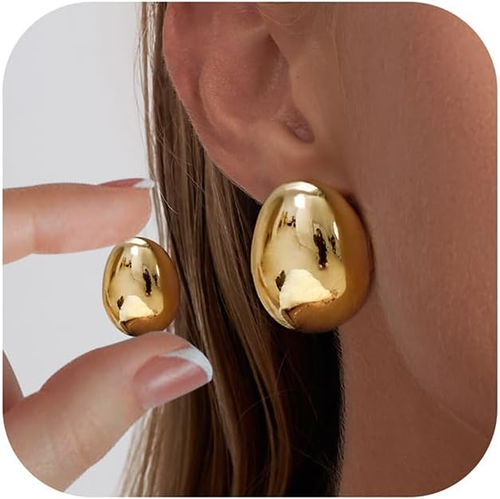 Chunky Gold Earrings For Women - 18k Gold Plated Non-Tarnish Vintage Inspired Statement Earrings