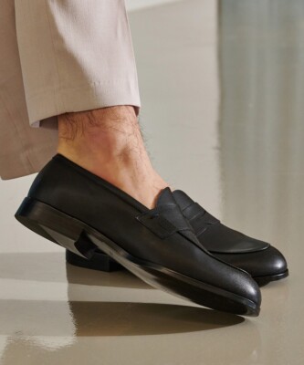Firenze Atelier Men's Handmade Black Cow Leather Moc Toe Penny Slip-on Loafers