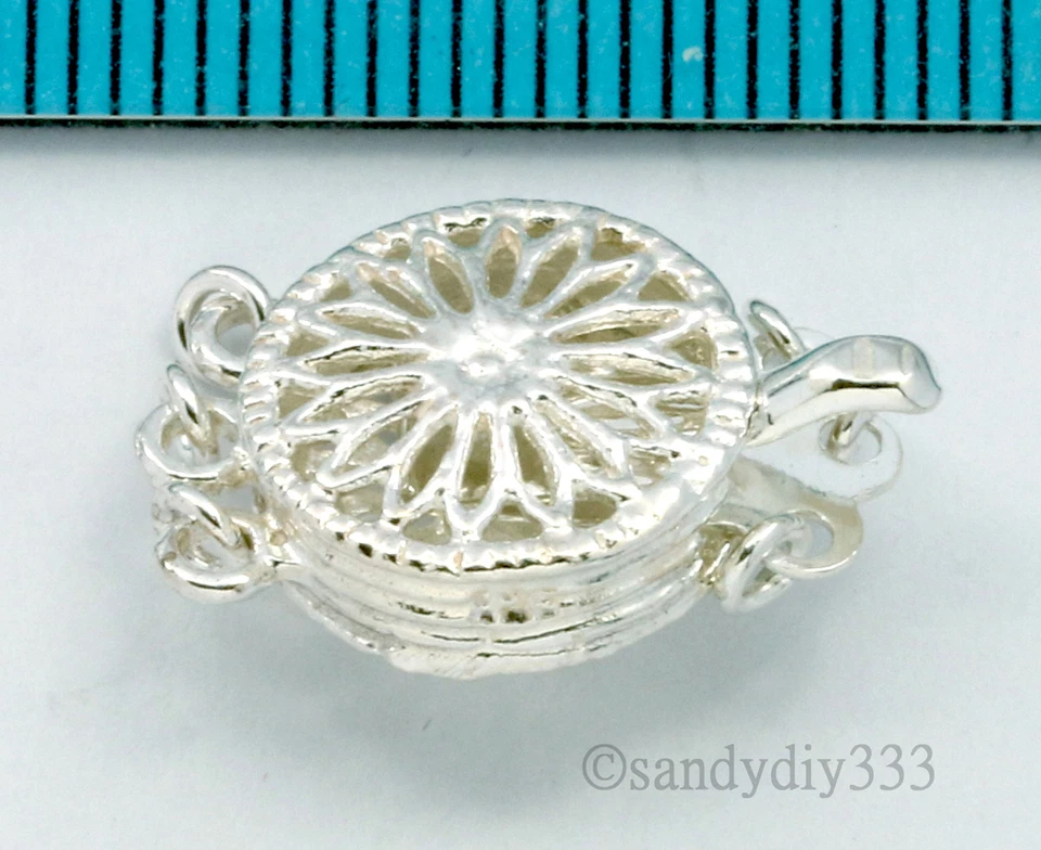 1x STERLING SILVER 3-STRAND CLASSIC FILIGREE ROUND PEARL BOX CLASP 11.6mm #1848 - Image 3 of 3
