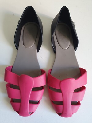 MELISSA DESIGNER MEL UK 4 EU 37 DAMEN ROSA SCHWARZ GEL FLACHE SOMMER SANDALEN