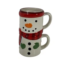 Christmas Coffee Cup Stackable Snowman 2 Piece Hallmark Red Tea Mugs Holiday